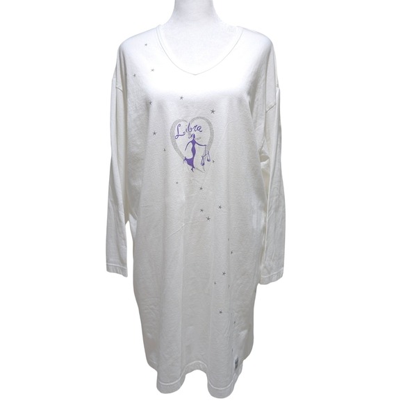 Victoria's Secret Other - VTG Victorias Secret Libra Zodiac Nightshirt White Cotton V-Neck Y2K S / M